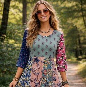 NWT Patchwork Baby Doll Mini Dress-Size Medium